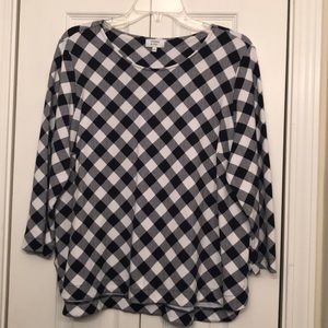 Navy & white plaid blouse